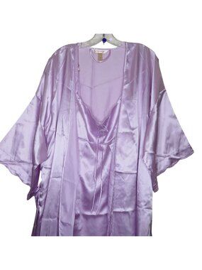 Vintage Cacique Lavender Satin Peignoir Set Adjustable Straps Robe Size 18/20